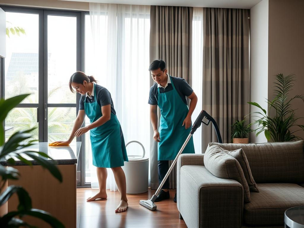 Cleariqo crew working in a tropical Malaysian condo